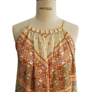Wrangler Halter Dress Bohemian Print Beaded Neckline Sleeveless Flowy Size S‎